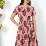 Onion pink tie and dye butta cotton button down midi dress