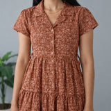 Rust brown cotton button down midi dress