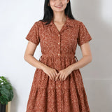 Rust brown cotton button down midi dress