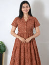 Rust brown cotton button down midi dress