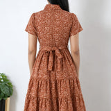 Rust brown cotton button down midi dress