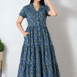 Sapphire cotton button down midi dress