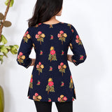 V neck cotton short kurti -Navy sequin