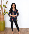 V neck cotton short kurti -Navy sequin