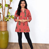 Mandarin collar cotton short kurti -Sanganeri