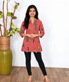 Mandarin collar cotton short kurti -Sanganeri