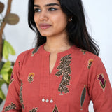 Mandarin collar cotton short kurti -Sanganeri