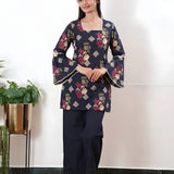 Square neck cotton short kurti -Navy swan