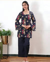 Square neck cotton short kurti -Navy swan