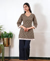 V neck cotton short kurti - Pastel green