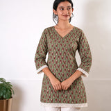 V neck cotton short kurti - Pastel green