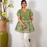 Mul cotton peplum short kurti - Pista green
