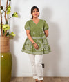 Mul cotton peplum short kurti - Pista green