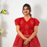 Mul cotton peplum short kurti - Tangerine