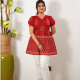 Mul cotton peplum short kurti - Tangerine