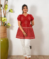 Mul cotton peplum short kurti - Tangerine