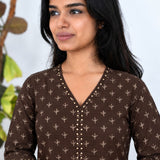 V neck cotton short kurti -Coffee