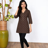 V neck cotton short kurti -Coffee