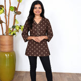 V neck cotton short kurti -Coffee