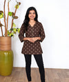V neck cotton short kurti -Coffee