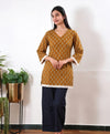 V neck cotton short kurti - Brown