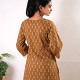 V neck cotton short kurti - Brown