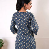 V neck cotton short kurti - Powder blue