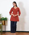 Round neck cotton short kurti - Orange