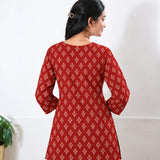 Round neck cotton short kurti - Orange