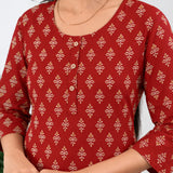 Round neck cotton short kurti - Orange
