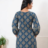 Mandarin collar cotton short kurti -Navy kollam