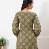 Mandarin collar cotton short kurti -Mustard kollam