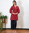 Mandarin collar cotton short kurti -Tomato red