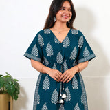 Peacock blue cotton kaftan