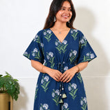 Midnight blue fern cotton kaftan