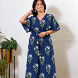 Midnight blue fern cotton kaftan