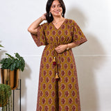 Mustard and red paisley cotton kaftan