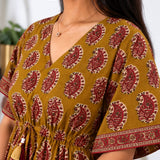 Mustard and red paisley cotton kaftan