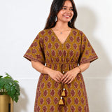 Mustard and red paisley cotton kaftan