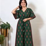 Forest green geometric cotton kaftan