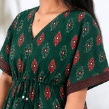Forest green geometric cotton kaftan