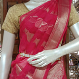 Fuchsia tissue saree with brocade blouse