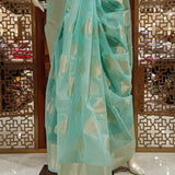 Mint green tissue saree with brocade blouse