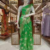 Green tissue saree with brocade blouse