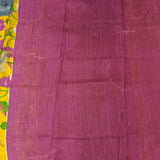 Mustard semi tussar saree with attached contrast blouse