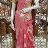 Rose tissue saree with brocade blouse