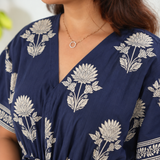 Midnight blue and beige cotton kaftan