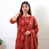Deep maroon floral cotton suit set