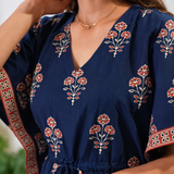 Midnight blue and orange floral cotton kaftan