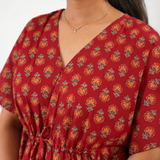 Brick red ajrakh butta cotton kaftan